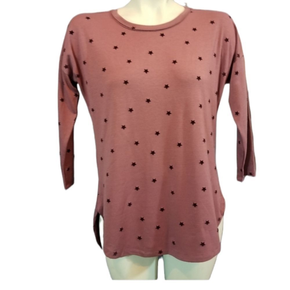 Bobeau Dusty Pink‎ Flocked Star Top Size Small
